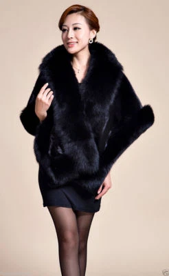Abrigo con capa de piel de conejo Rex real para dama mejor chales con ribete de piel de zorro con bolsillo 4 colores Foto 1 de 4