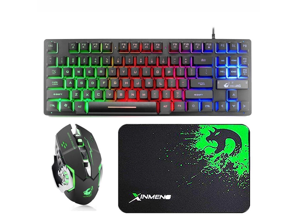87 Keys Gaming Keyboard and Backlit Mouse Combo, USB Wired Rainbow Backlit  - Image 1 of 4