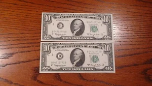TWO 1963 A $10.00 FEDERAL RESERVE NOTES TWO CONSECUTIVE CHOICE UNC $10 Bills! - Picture 1 of 4