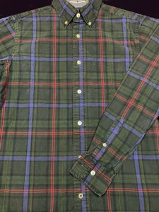 Nautica Mens Button Front Long Sleeve Green Navy Plaid Cotton Shirt Small S - Picture 1 of 3