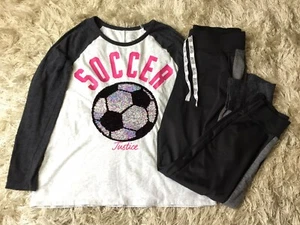JUSTICE Girls size 14 14/16 SOCCER SHIRT PANTS OUTFIT - Picture 1 of 4