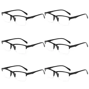 6 Pack Unisex Classic Square Half Frame Classic Reading Glasses Readers for Men - Picture 1 of 7
