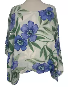 NWT Karen Kane Plus Size 0X (12/14) Blouson Linen Blouse Floral MSRP $128 Kimono - Picture 1 of 9