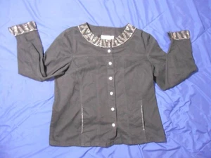 Quacker Factory Denim Jacket Womens Black Rhinestones Button Up size XL - Picture 1 of 9