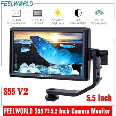 Монитор полевой встроенный в камеру FEELWORLD S55 V2 5,5 дюйма 4K HDMI 3D-LUT Full HD 1920x1152 - Изображение 1 из 4