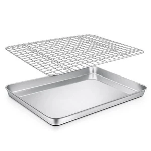 Toaster Oven Pan With Rack Set Size 12.5 X 9.7 X 1 Inch Stainless Steel Baking P - Picture 1 of 6