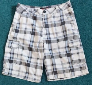 NONSTOP Men's White/Gray and Blue Plaid Shorts Size 32 Knee Length Cargo Shorts - Picture 1 of 6