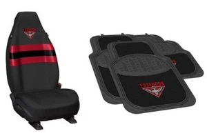 SET OF 2 ESSENDON BOMBERS AFL TEAM LOGO FRONT CAR SEAT COVERS & 4 FLOOR MATS  - Picture 1 of 4