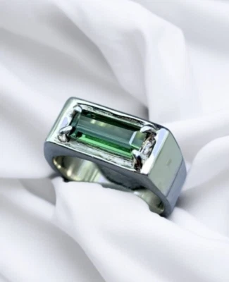 Natural Green Tourmaline Silver 925 Ring Mens Womens  Tourmaline Cute Gift Band - Image 1 of 4