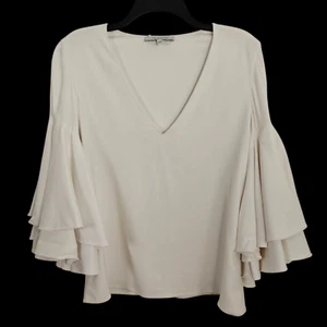 Top blusa Alexis drammatico a strati manica a campana taglia XS avorio scollo a V elasticizzato foderato - Foto 1 di 9