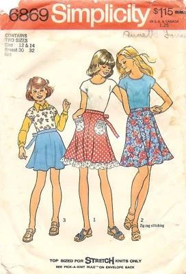 Simplicity #6869 Sewing Pattern Girls Bias Skirt In 2 Lengths & Top Size 12 & 14 - Image 1 of 2