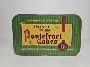 VINTAGE DUNHILLS ORIGINAL PONTEFRACT CAKES LICORICE ENGLAND ADVERTISING TIN - Picture 1 of 6