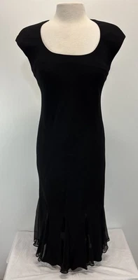 Vtg Jones New York Midi Dress Sz 6 Black Classic Silk Panel Flattering Lined 90s - Image 1 of 4
