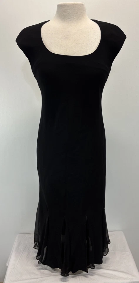 Vtg Jones New York Midi Dress Sz 6 Black Classic Silk Panel Flattering Lined 90s - Image 1 of 4