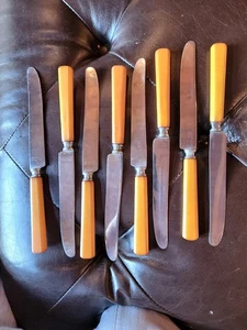8 Vintage Butterscotch Bakelit Universal Edelstahl Buttermesser - BL-11 - Bild 1 von 3