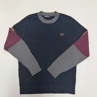 Fred Perry Men’s L Colorblock Sweater Navy Gray Maroon Crewneck Pullover - Image 1 of 4