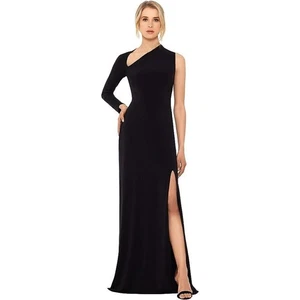 Betsy Adam Long Jersey Asymmetrical Sleeve Gown Black Size 8 NWT - Picture 1 of 5