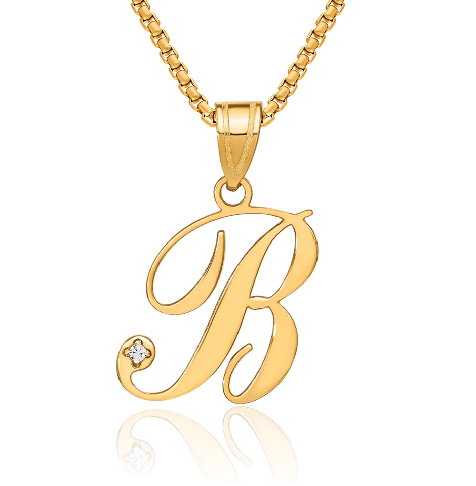 Collar de diamantes inicial letra B de oro amarillo macizo de 14K Foto 1 de 1