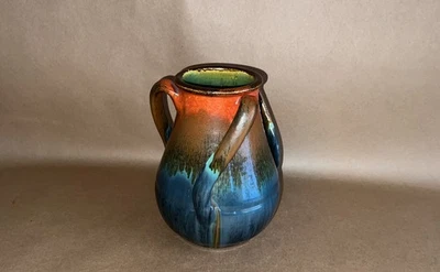 Fulper Stangl American Arts & Crafts Multiglaze Loving Cup 3 Twisted Handle Vase - Image 1 of 4