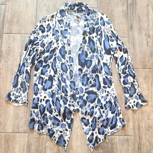 Alberto Makali Cardigan Womens Size M Blue Abstract Printed Open Front Sweater - Picture 1 of 13