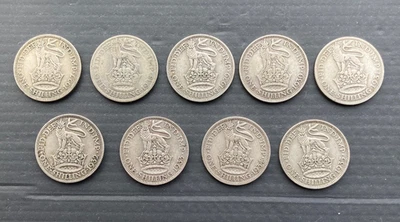 9 pre 1947 George V Shillings, 0.500 Silver. - Image 1 of 2