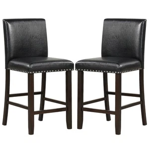 Upholstered Bar Stool Set of 2 for Dining Room, Kitchen, Restaurant-Black - Picture 1 of 4