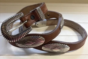 Cintura donna Justin pelle concho western marrone argento taglia 34 made in USA 520TN - Foto 1 di 7