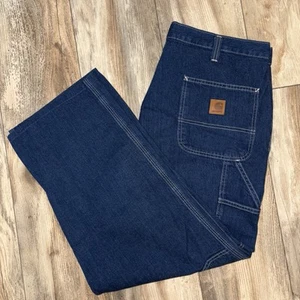 Carhartt Jeans Mens 36x32 Blue Denim Pants Carpenter Dungaree Fit 382-83 New - Picture 1 of 20
