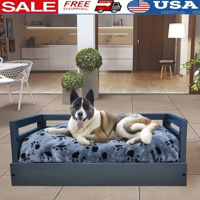 Wooden Pet Bed W/ Removable Cozy Cushion Dogs Cats Raised Durable Washable New - Image 1 of 4