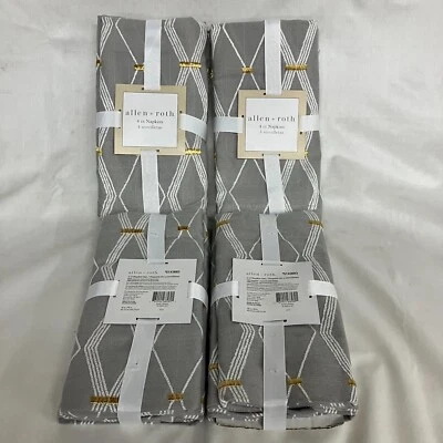 Allen + Roth (4) 4pk Cloth Napkins Gray/Gold Geometric Pattern 18"x18" - Image 1 of 4