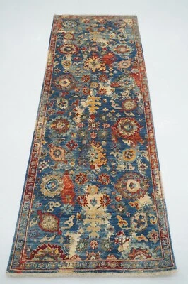 3 x 7 ft Blue Modern Bidjar Afghan Hand knotted Transitional Runner Rug - Image 1 of 4