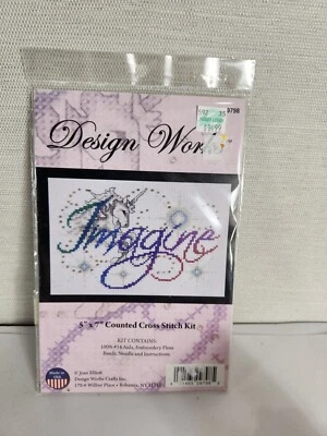 New Design Works Counted Cross Stitch Kit 5"x7" Imagine Saying W/ Unicorn #9798 - Image 1 of 4