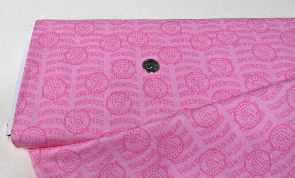 Cooperstown MLB MILWAUKEE BREWERS tela de algodón POR YARDA (60413) Rosa Foto 1 de 1