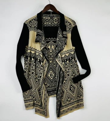 Lucky Brand Womens Waterfall Cardigan Sweater Size 1X Tribal Aztec Black Western - Image 1 of 4
