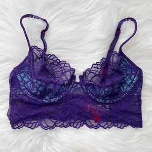 Josie Natori - Purple lace blue lined underwire bra, 34B/C - Picture 1 of 6