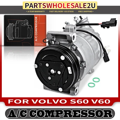 AC Compressor w/ Clutch for Volvo S60 2012 2013 2014 2015 2016 V60 15-16 L5 2.5L - Image 1 of 4
