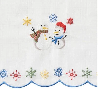 1 Fabric Embroidered Kitchen Valance (58"x12") CHRISTMAS, SNOWMEN FRIENDS, RHF - Image 1 of 4