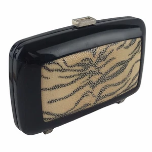 Cartera sin asas de noche Roger Vivier negra con estampado de animales Minaudière brillante 6-1/2" - Imagen 1 de 11