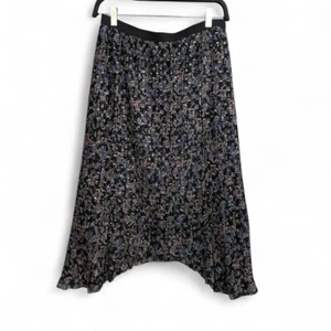 Ethereal Metallic Sheer Pleated Midi Skirt Small Asymmetrical Hem Dark Romance - Picture 1 of 7