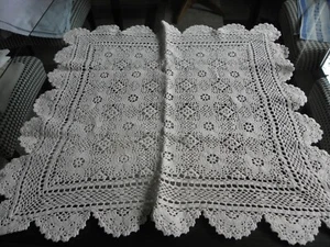 Manta central punta ganchillo hecha a mano ecrú 65 x 62 cm F9 - Imagen 1 de 4