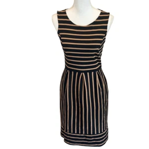 Merona Womens Dress Size XS Sheath Black Brown Stripe Sleeveless Zip Knee Length - Picture 1 of 4