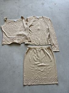 BEAUTIFUL st john collection knit Bedazzled Tan jacket-14/skirt-14/tank-L