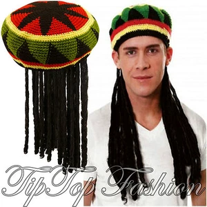 New Adult Men's Jamaican Rasta Caribbean Dreadlocks Wig Hat Bob Fancy Dress  - Picture 1 of 1