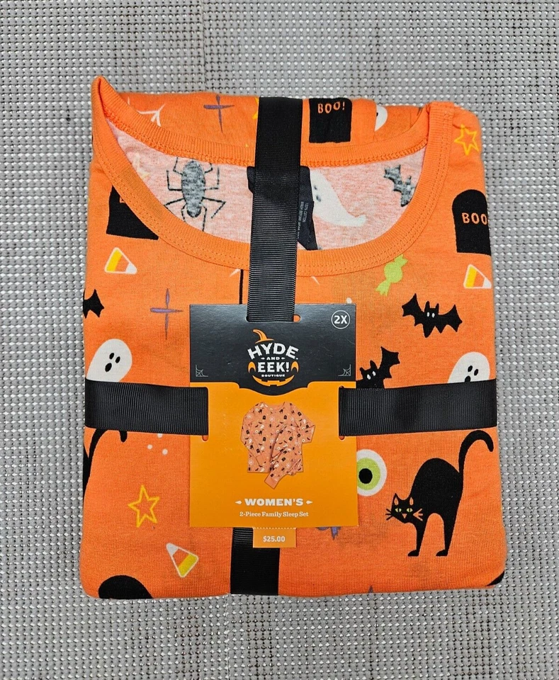 Women's Halloween Matching Family Pajama Set BOO Ghost Bat -Hyde & EEK Size 2X