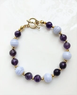 Amethyst  Blue Lace Agate Gold-tone Bracelet - Image 1 of 4