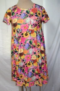 NWOT LulaRoe SS T-Swing Dress Floral/Butterfly Vivid Color Knit-XXS/XS Hi-Lo Hem - Picture 1 of 7
