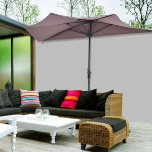 9ft/2.7m Half Round Umbrella Outdoor Patio Sunshade Market Parasol w/ Crank - Picture 1 of 6