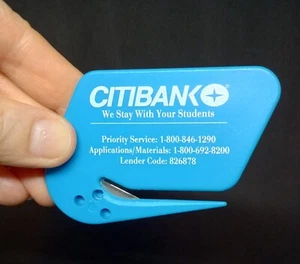 Vintage CITIBANK We Stay With Your Students BLUE Plastic Letter Opener 3" x 2" - Picture 1 of 4