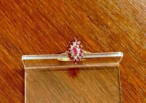 10k Yellow Gold Marquise Round Ruby Diamond Cluster Cocktail Ring Sz 6.5 - Picture 1 of 7