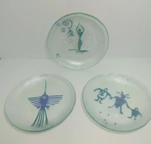 "Placas de figuras abstractas de vidrio esmerilado transparente de colección estilo suroeste arte fundido 8" - Imagen 1 de 12